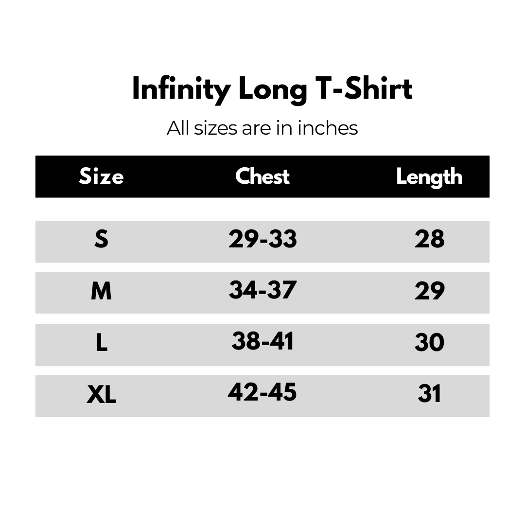 infinity long sleeve t shirt size chart NEW